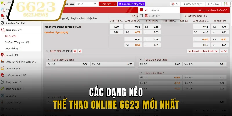 Các dạng kèo thể thao online tại 6623