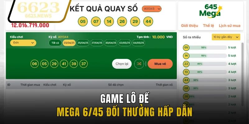 Game lô đề Mega 6/45 đổi thưởng
